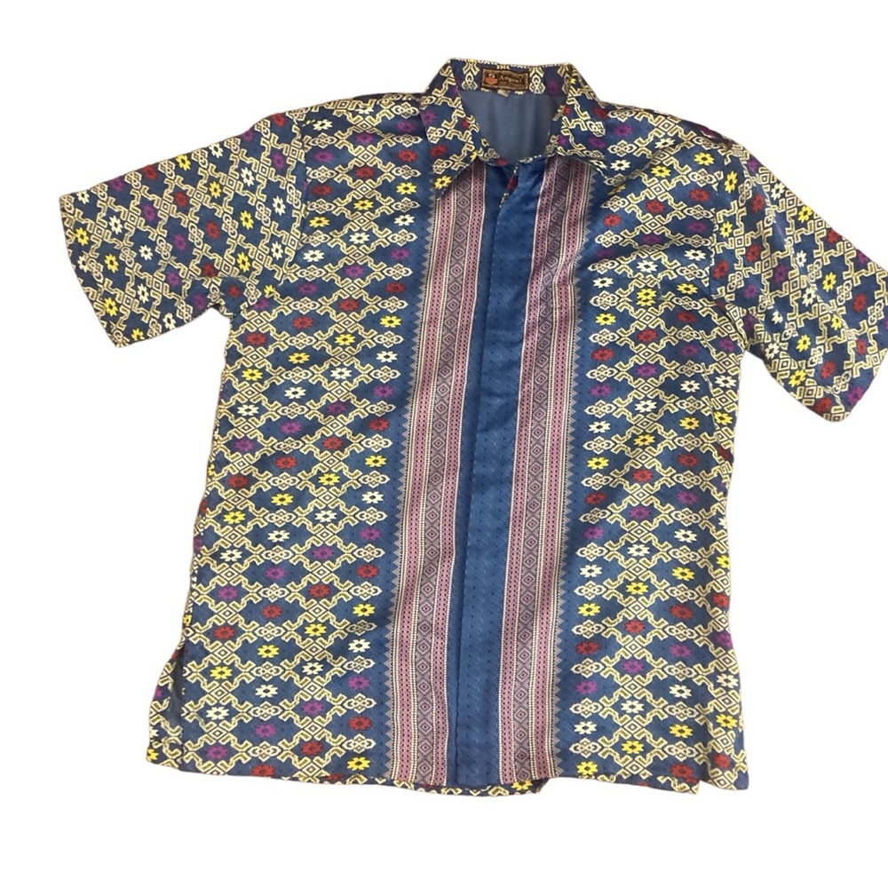 VTG Batik Halus Asyraf Short Sleeved Men’s Shirt- Great Blue Print-Medium